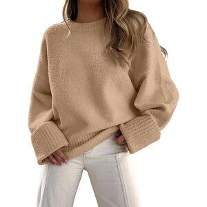 Women's Apricot Oversized Long Sleeve Casual Fuzzy Knit Sweaters